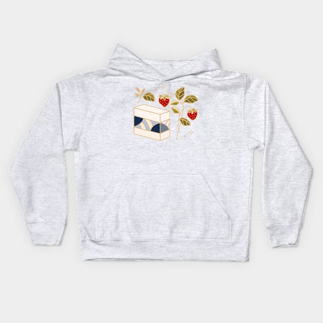 Strawberry cake and blue wave pattern Kids Hoodie by thecolorblooms